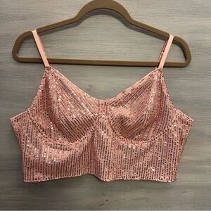 Pink Sequin Bustier Camisole Crop Top Shirt Size XXL Good Condition